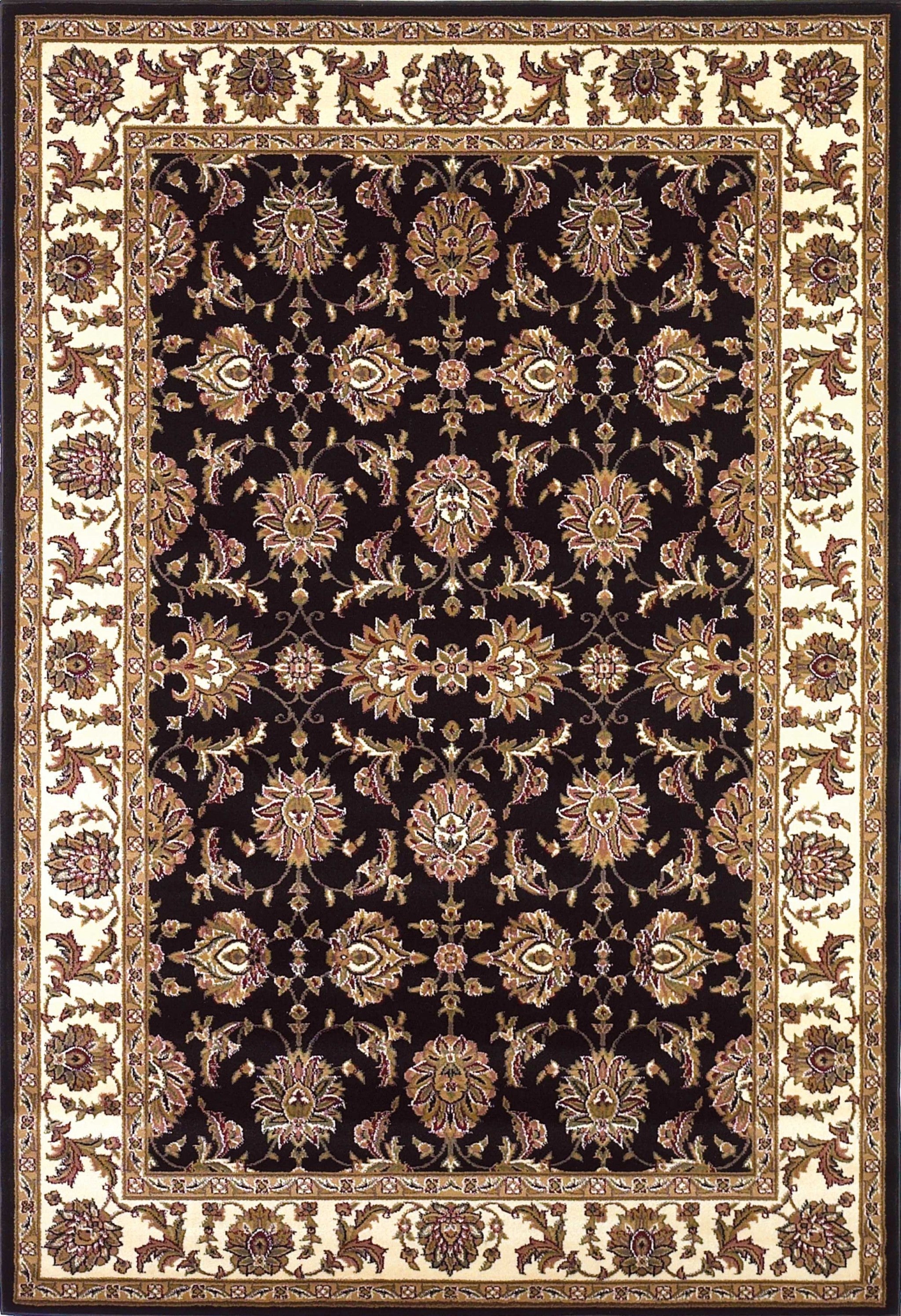 Exquisite Black and Ivory Chinese Machine - Made Polypropylene Kashan Area Rug for Timeless Home Decor Enhancement