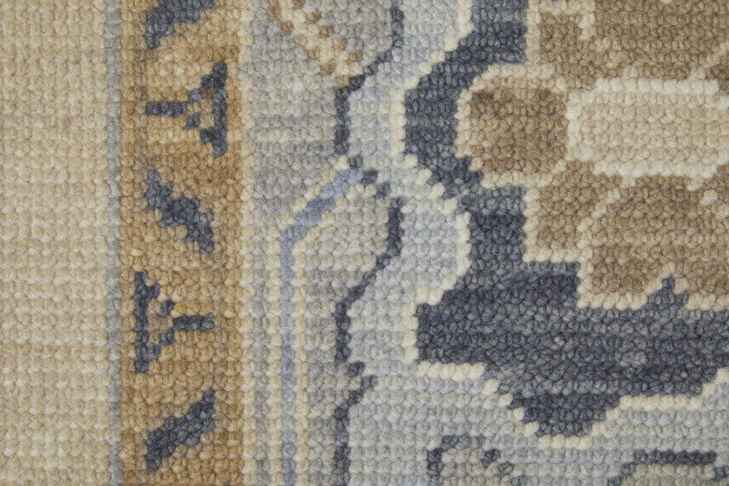 Stylish and Stain-Resistant Hand-Knotted Gray and Blue Floral Area Rug for Home Decor