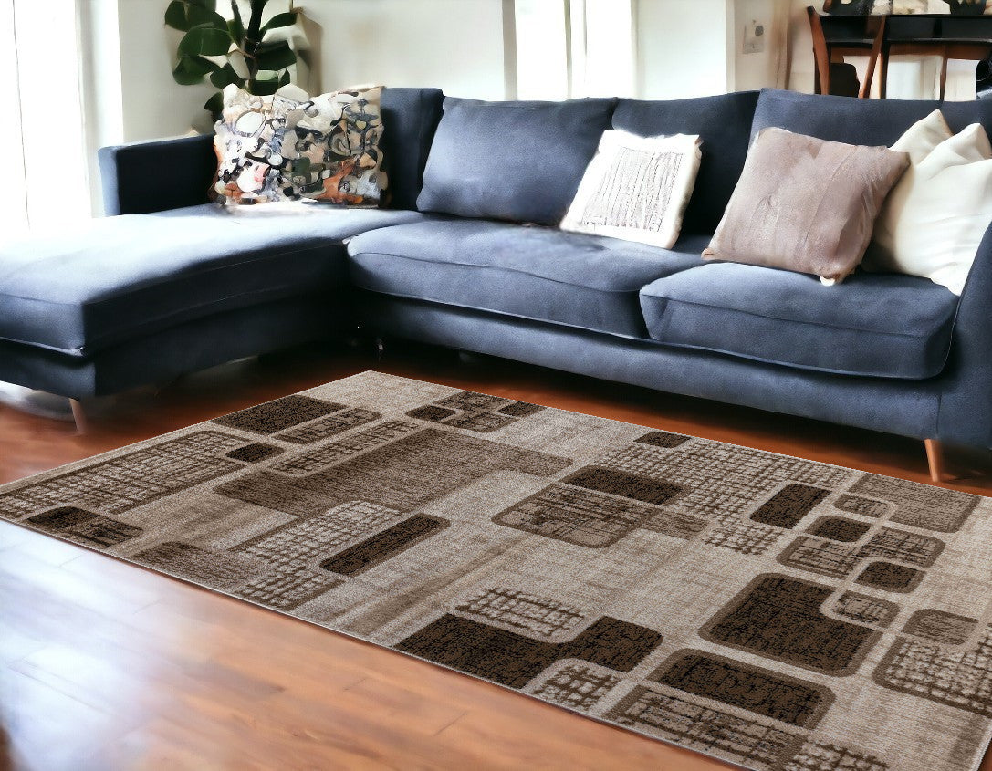 Exquisite 8-Foot by 11-Foot Brown Geometric Design Area Rug for Adding Timeless Elegance to Your Living Space