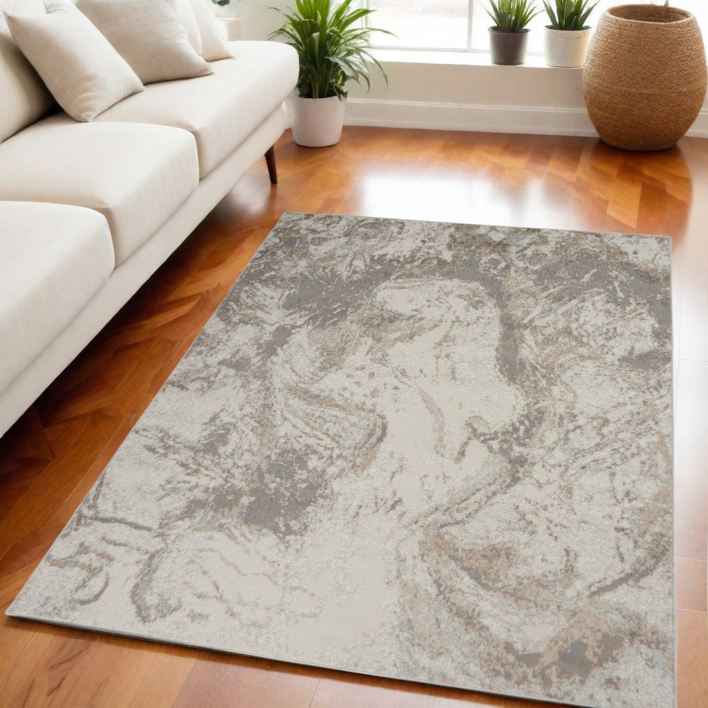 Stylish and Durable Ivory and Gray Abstract Non-Slip Area Rug - A Modern 5' x 7' Decorative Piece for Your Home