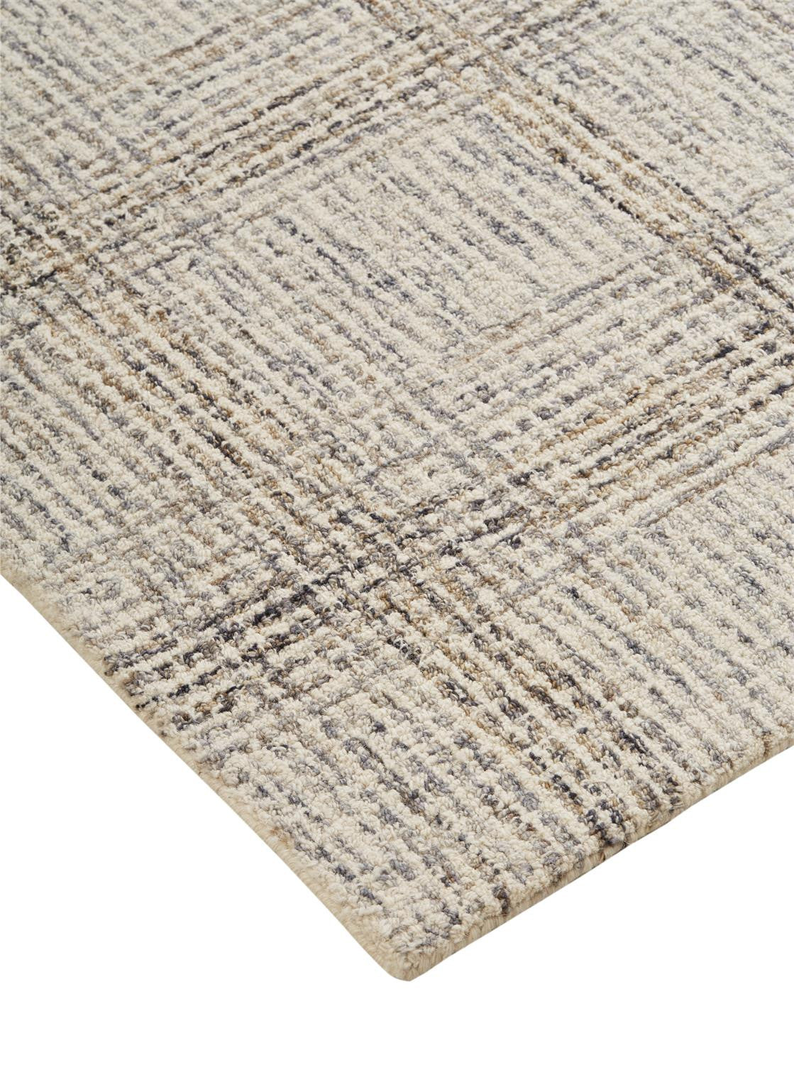 Stain-Resistant Handmade Wool Plaid Tufted Area Rug in Ivory and Gray for Stylish Homes