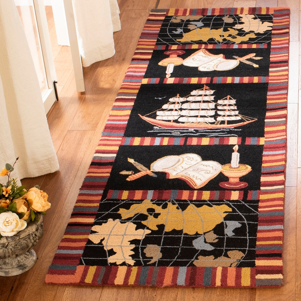 Exquisite Hand-Hooked Wool Rug with Stunning Rectangular Design and Artisan Allure