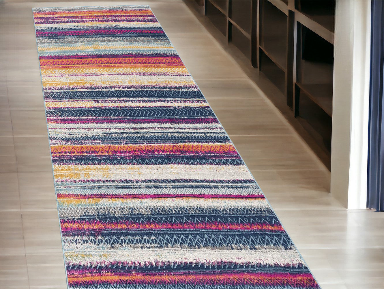 Multicolor Retro - Modern Design Irregular Striped Area Runner Rug with Stain - Resistant and Soft Texture