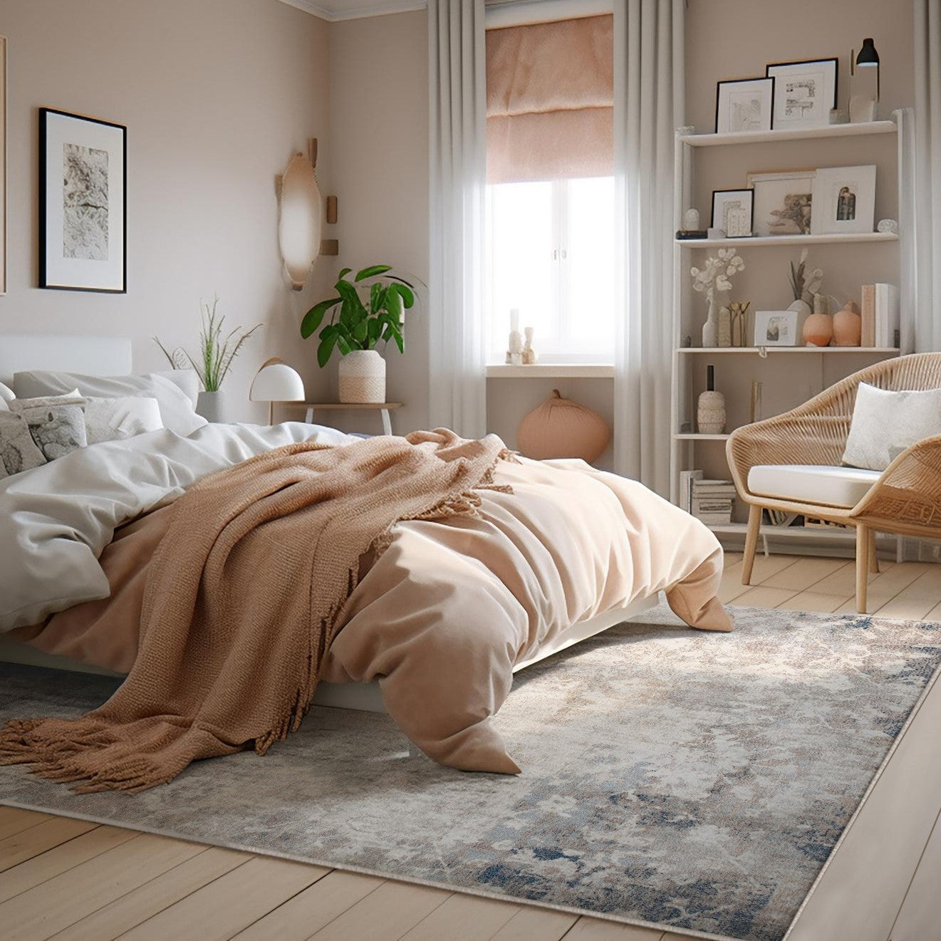 Elegant Navy and Beige Distressed Vines Runner Rug for Durable Modern Homes