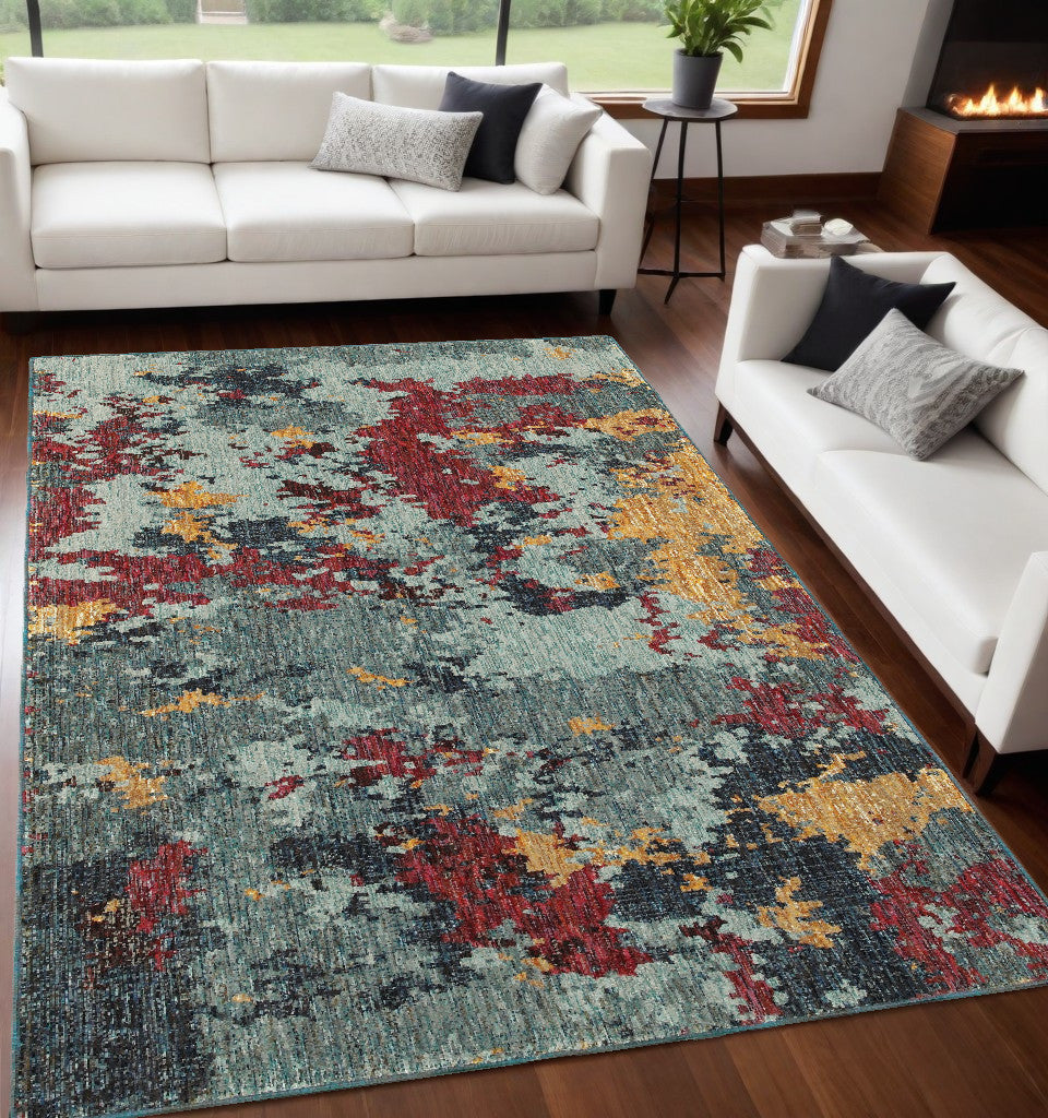 Stain-Resistant Blue Abstract Power Loom Rectangular Area Rug for Enhanced Home Comfort and Stylish Interior Decoration
