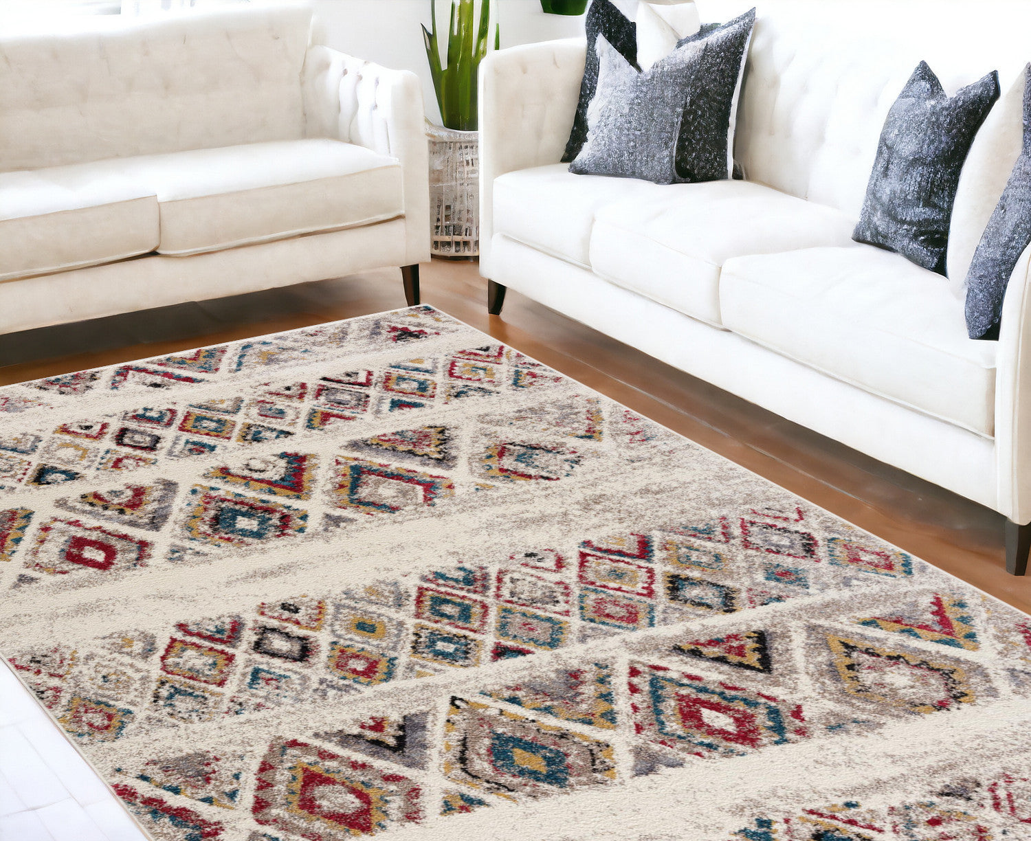 Stylish Cream Southwestern Rectangle Area Rug for Comfortable Home Decor
