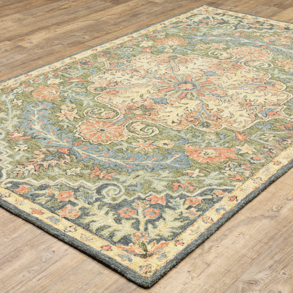 Exquisite Handmade Stain-Resistant Area Rug with Blue, Green, Clay, and Gold Tones - Ideal Elegant Oriental Design for Home Decor