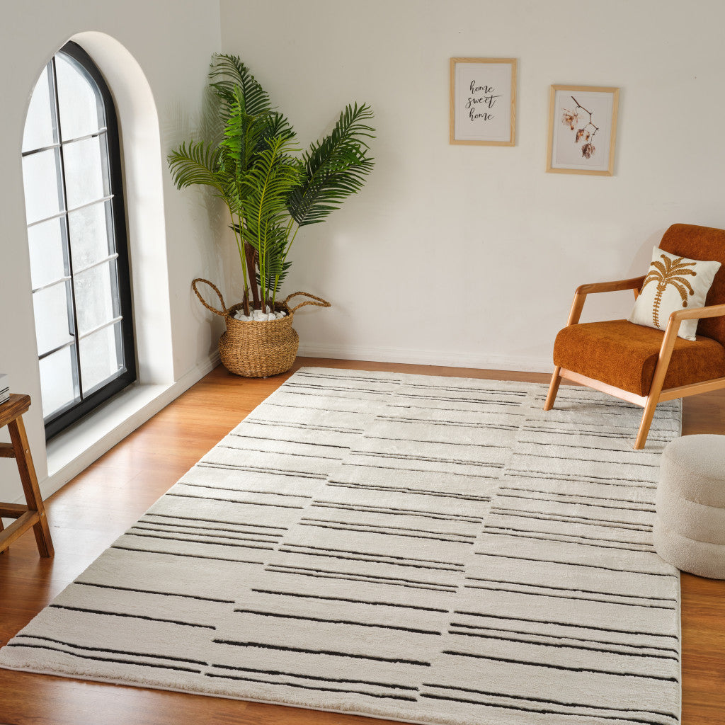 7' x 10' Stylish Stain-Resistant Cream & Black Abstract Distressed Area Rug for Home Decor