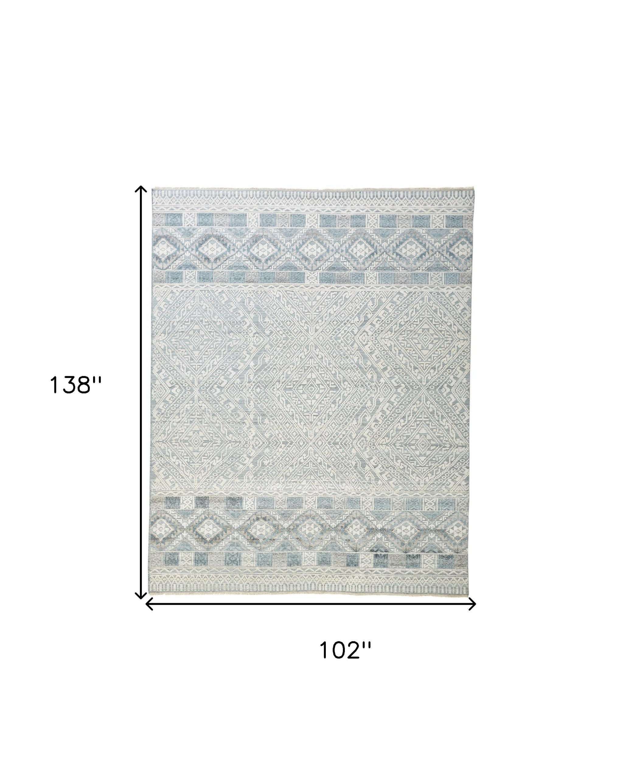 Soft-Color Hand-Knotted Geometric Area Rug for Elegant Home Decor