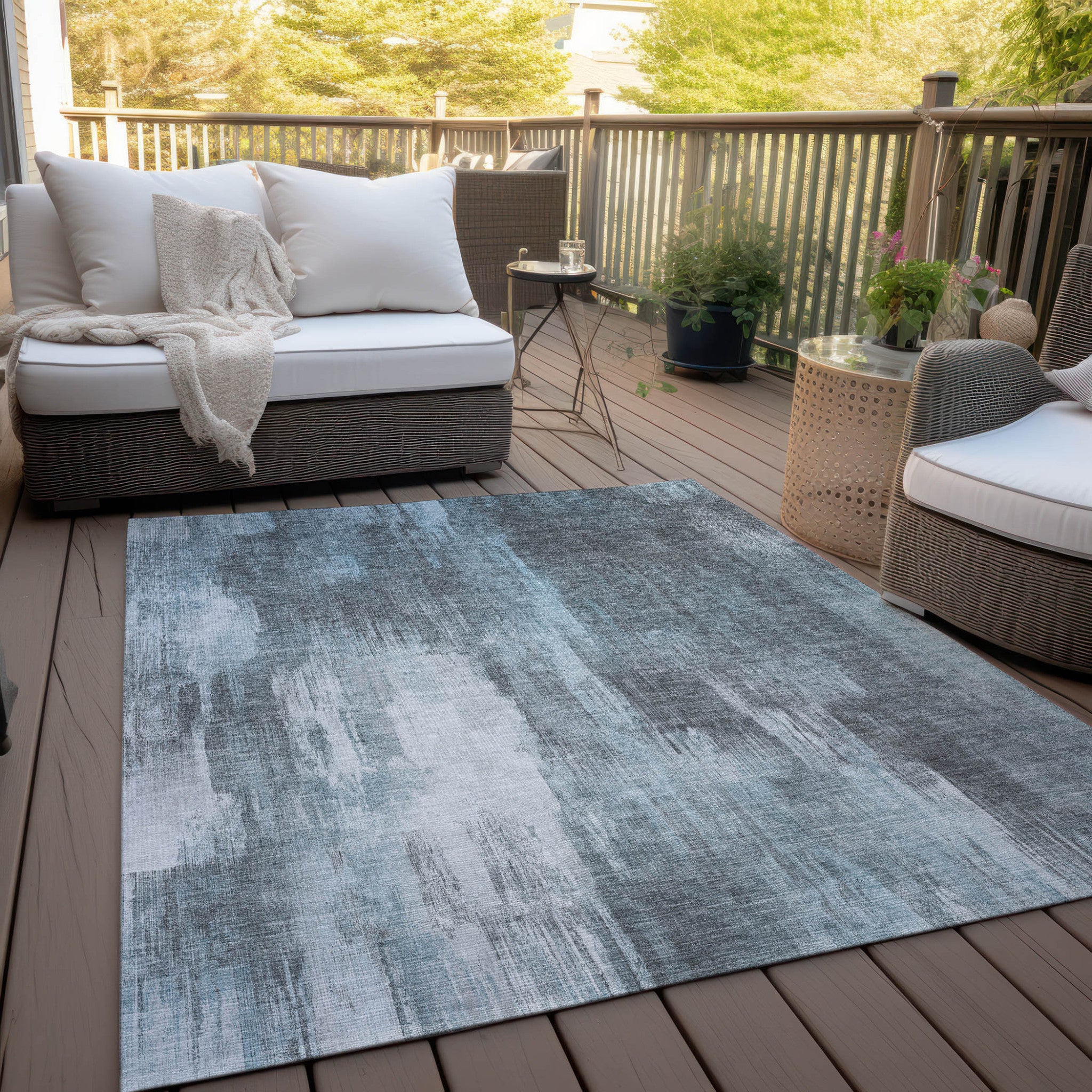 Washable, Stain-Resistant, Non-Skid Teal Abstract Outdoor Runner Rug for Any Space