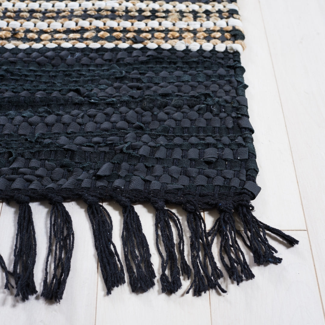 Luxurious Vintage Hand-Woven Leather & Jute Rug for Elegant Home Decor