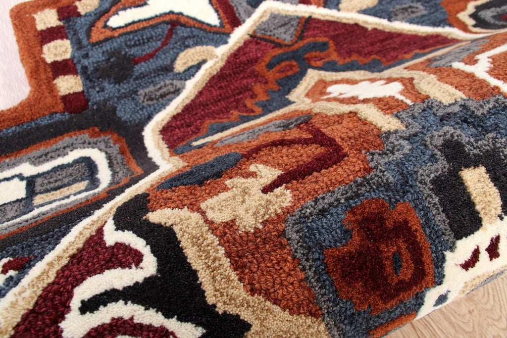 Durable, Eco-Friendly Maroon and Blue Medallion Area Rug for Global Style Enthusiasts