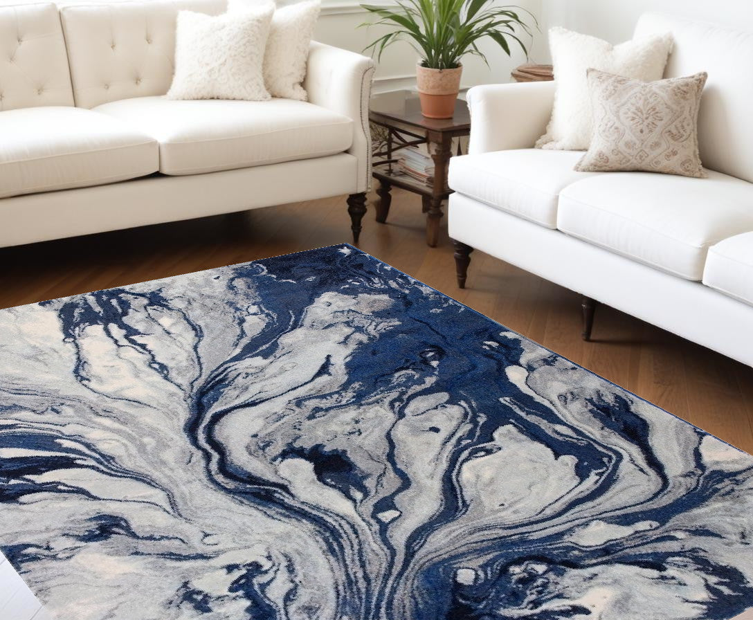 Exquisite Blue Machine-Woven Area Rug - Modern Mirage Collection for Stylish Homes
