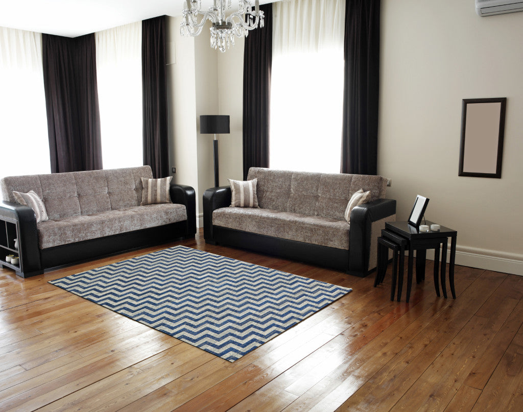 8x11 ft Blue & Gray Chevron Area Rug - Stain-Resistant for Kids, Pets & Any Room