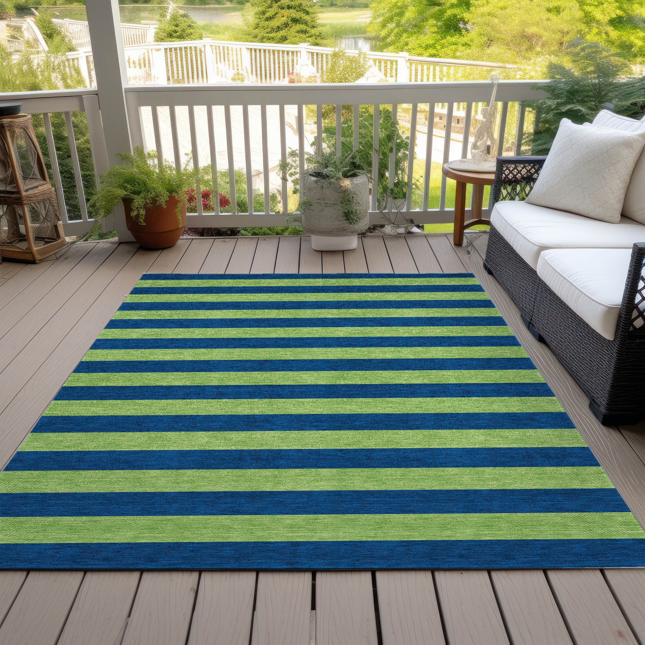 Stylish Washable and Stain - Resistant Coffee Striped Indoor - Outdoor Runner Rug