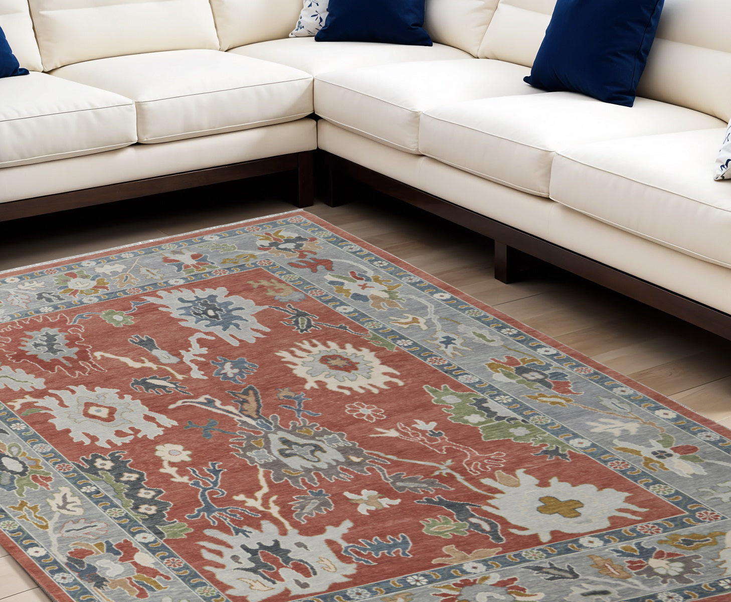 Exquisite Hand-Knotted Floral Wool Area Rug with Fringe - A Timeless and Stylish Addition for Warmth in Your Space