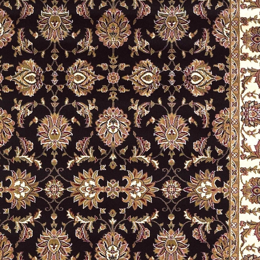 Exquisite Black and Ivory Chinese Machine - Made Polypropylene Kashan Area Rug for Timeless Home Decor Enhancement