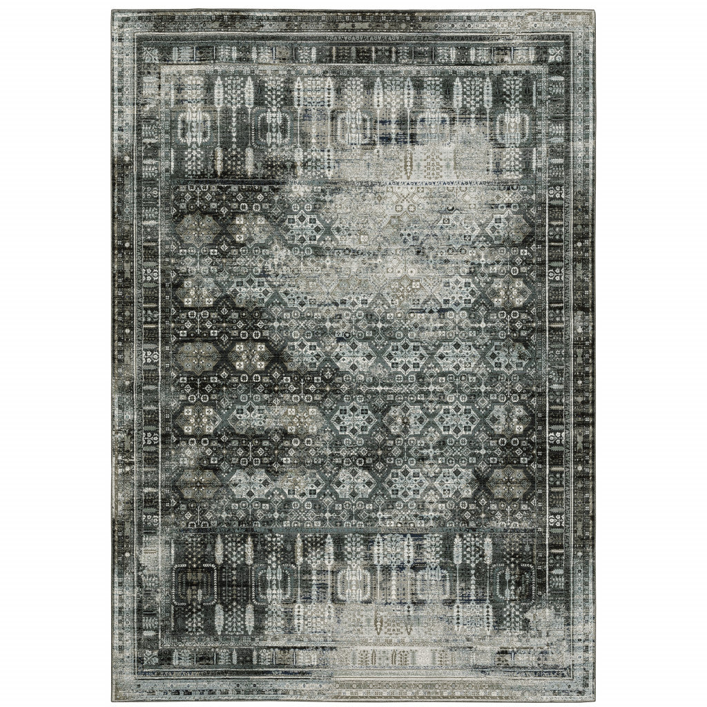 Stain-Resistant Oriental Area Rug in Charcoal Grey, Blue, Ivory & Taupe for Kids & Pets