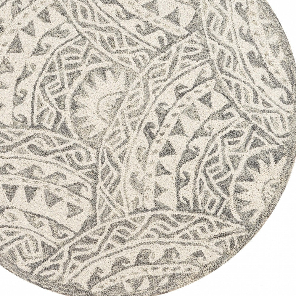 6-Foot Hand-Tufted Gray Round Area Rug with Modern Geometric Design for Comfort