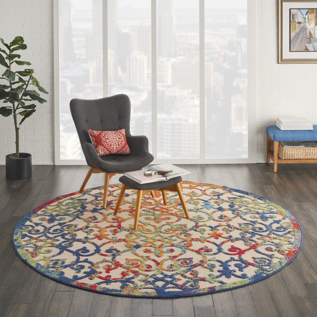 Stylish Outdoor and Indoor Elegant Ivory and Blue Floral Area Rug for Various Living Spaces