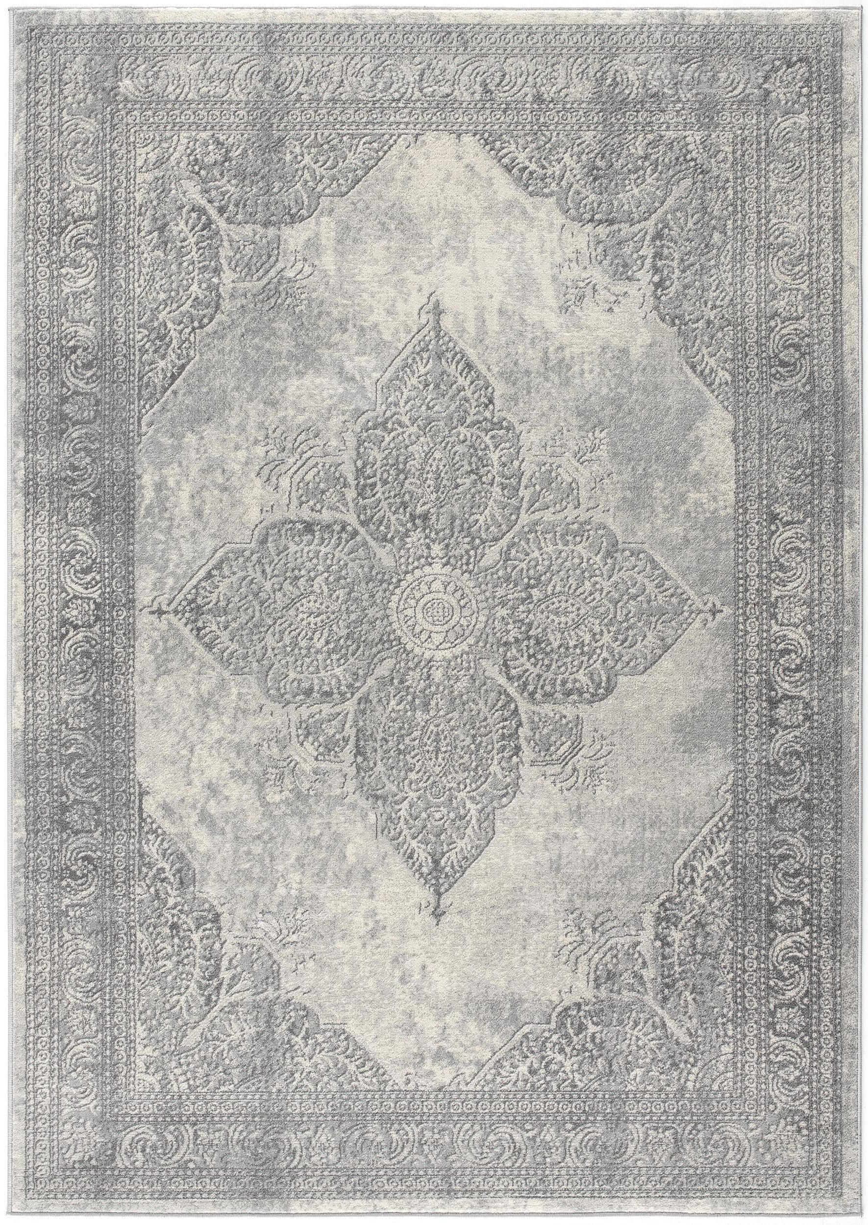 Elegant Gray Distressed Medallion Runner Rug - Durable, Soft for Home & Commercial Decor