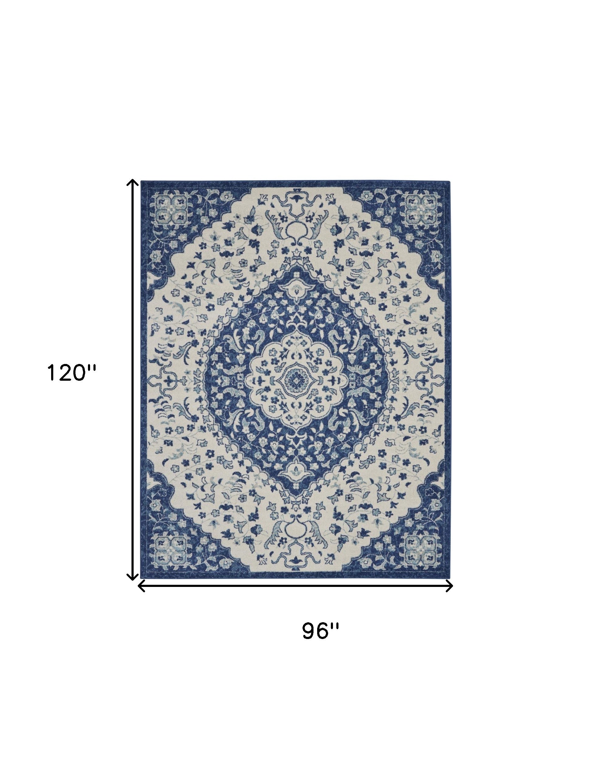 Durable and Stylish Ivory & Blue Medallion Area Rug for Modern Homes