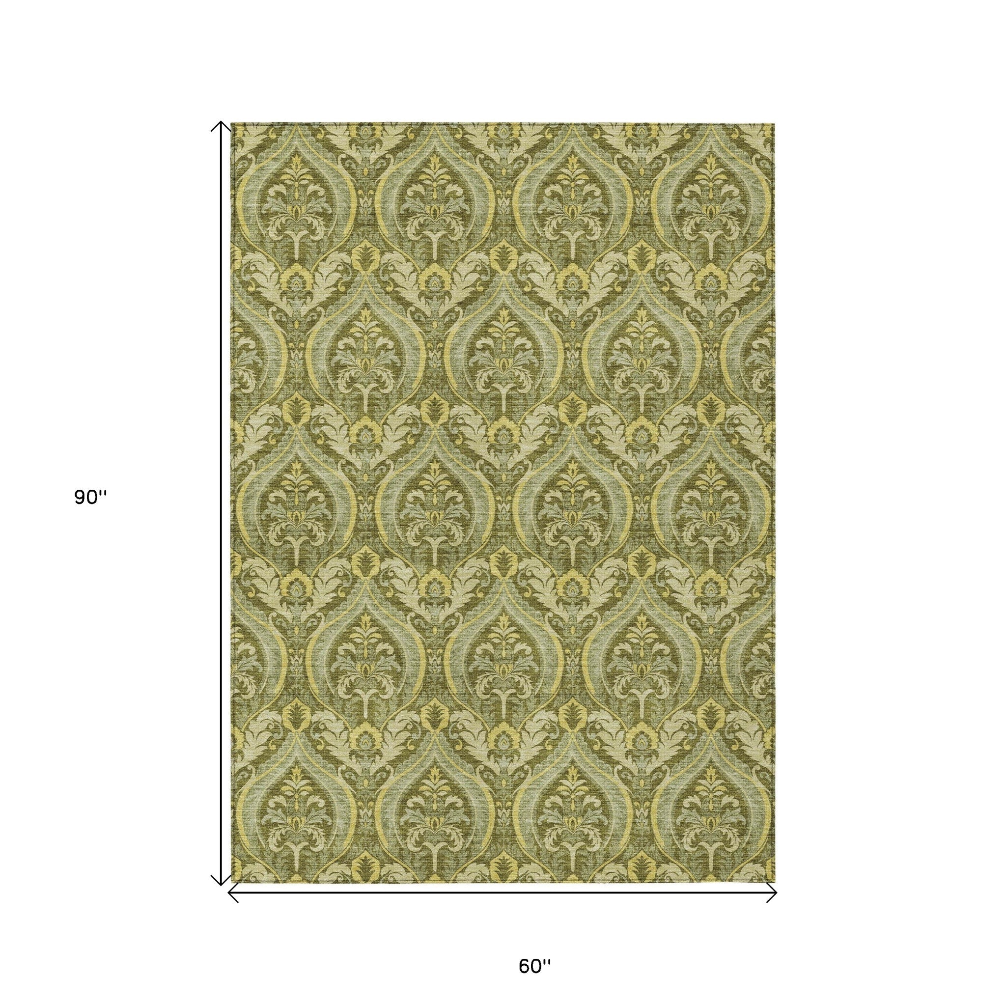 Stylish Washable and Stain - Resistant Non - Skid Damask Design Indoor Outdoor Runner Rug Measuring 27 Inches by 90 Inches