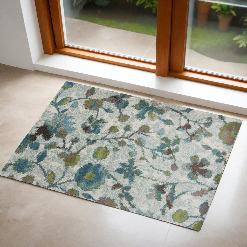 Exquisite Teal Floral Vines Area Rug with Elegant Turkish Design for Modern and Sophisticated Home Decor
