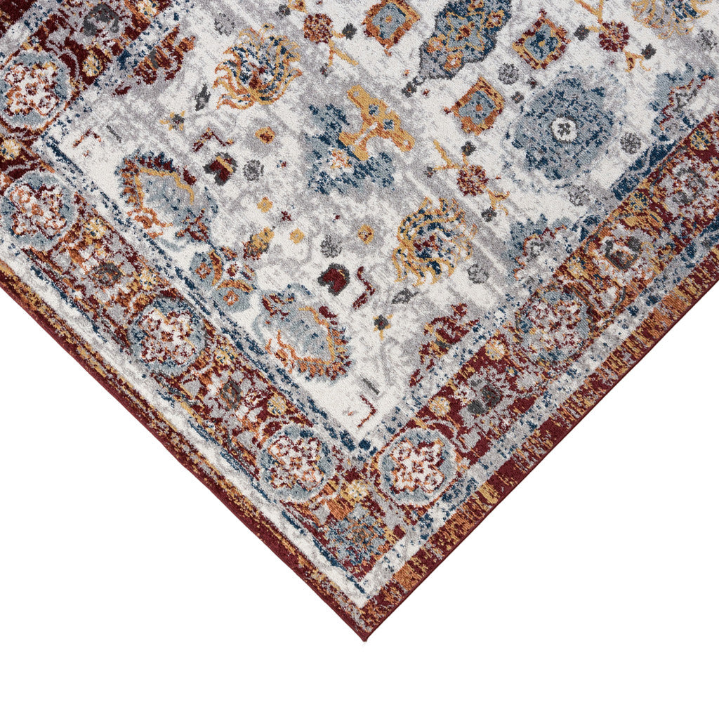 Ivory, Brown, and Orange Stain-Resistant Floral Power Loom Runner Rug