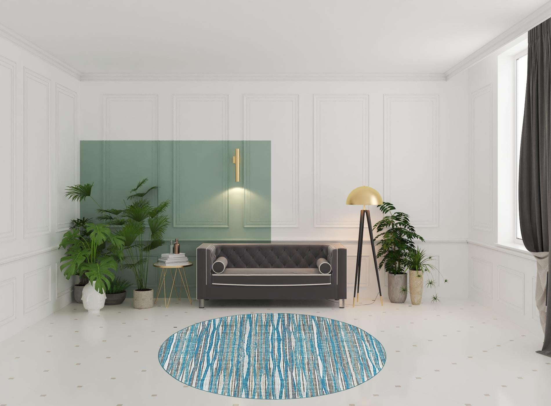Stylish Blue Round Ombre Handmade Geometric Tufted Area Rug for Decorating 8' x 8' Interior Spaces