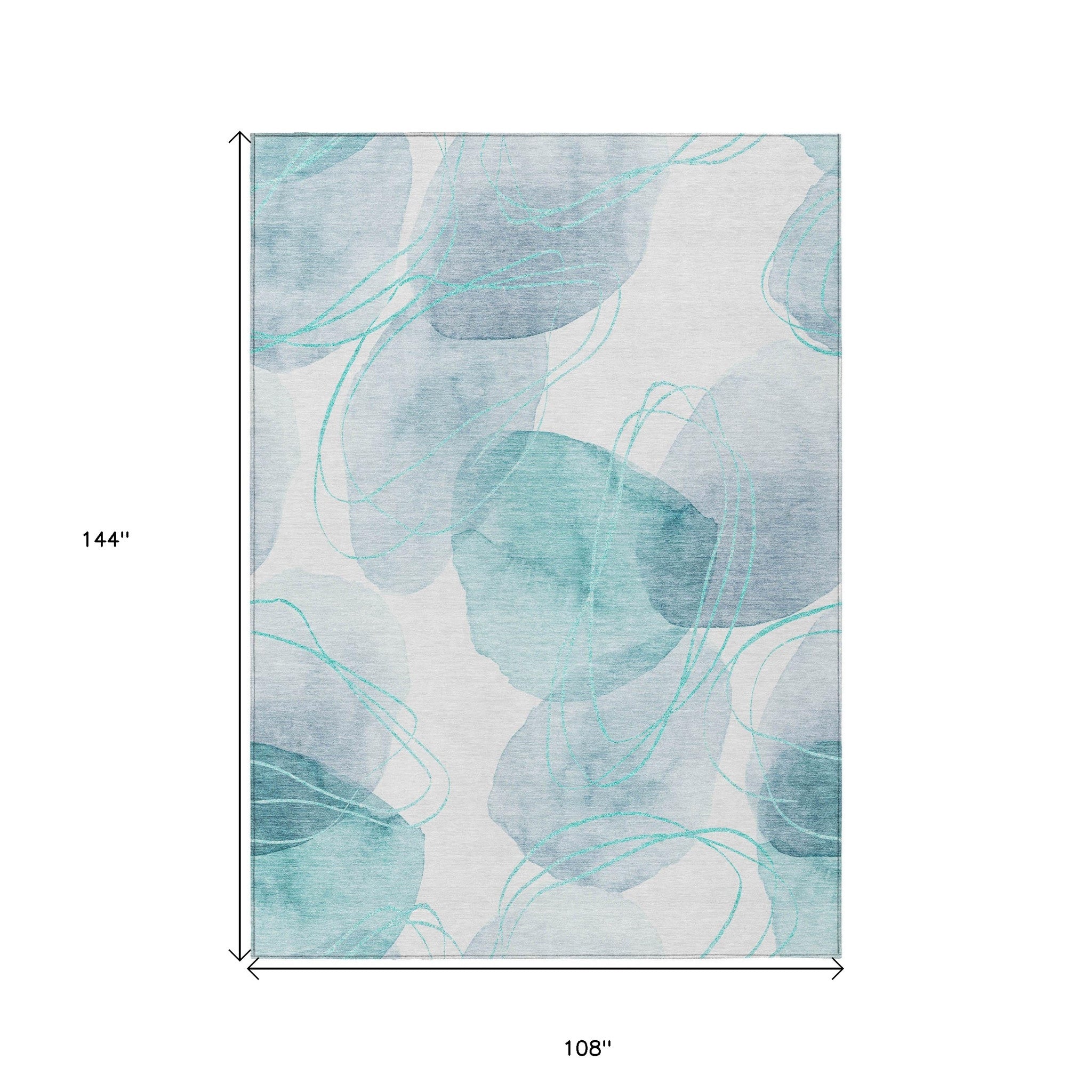 Modern Washable, Non-Skid, Stain-Resistant Green & Ivory Abstract Indoor-Outdoor Runner Rug