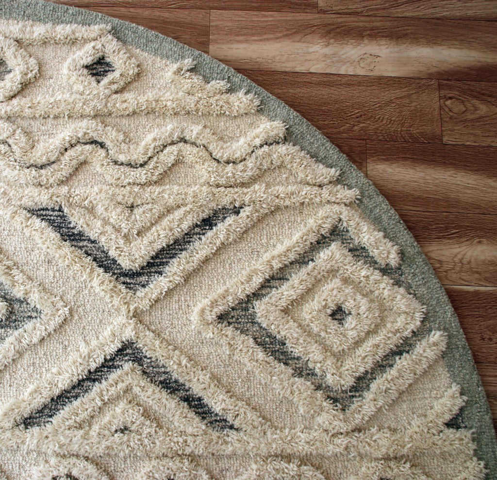 Handmade Wool Round Cream Modern Geometric Area Rug for Stylish Home Comfort