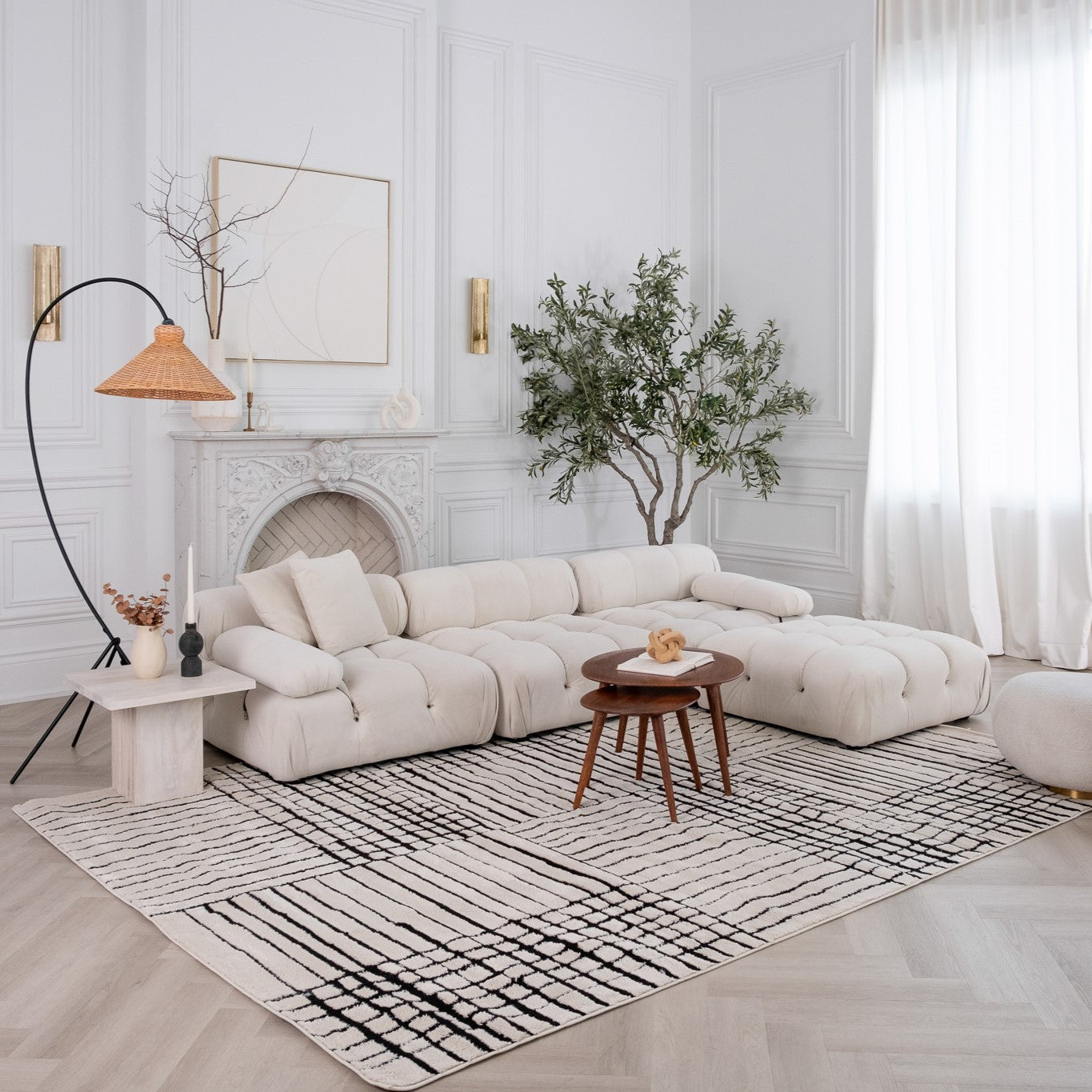 7' x 10' Stain-Resistant Cream & Black Abstract Distressed Stylish Area Rug