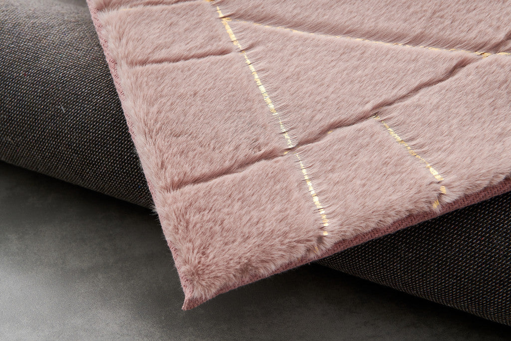 Soft and Non-Skid Luxury Pink & Gold Abstract Shag Area Rug for Stylish Rooms