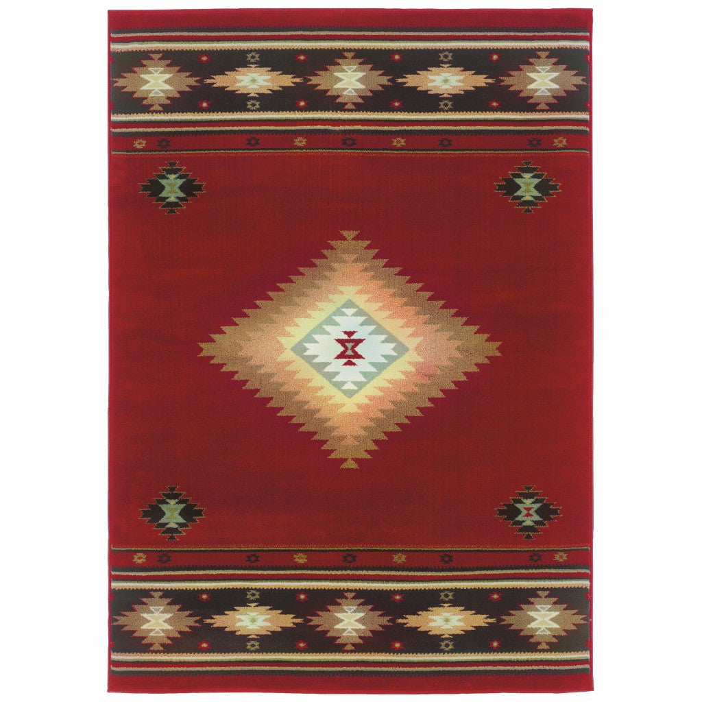 Exquisite Red and Beige Ikat Design Durable Modern - Boho Runner Rug