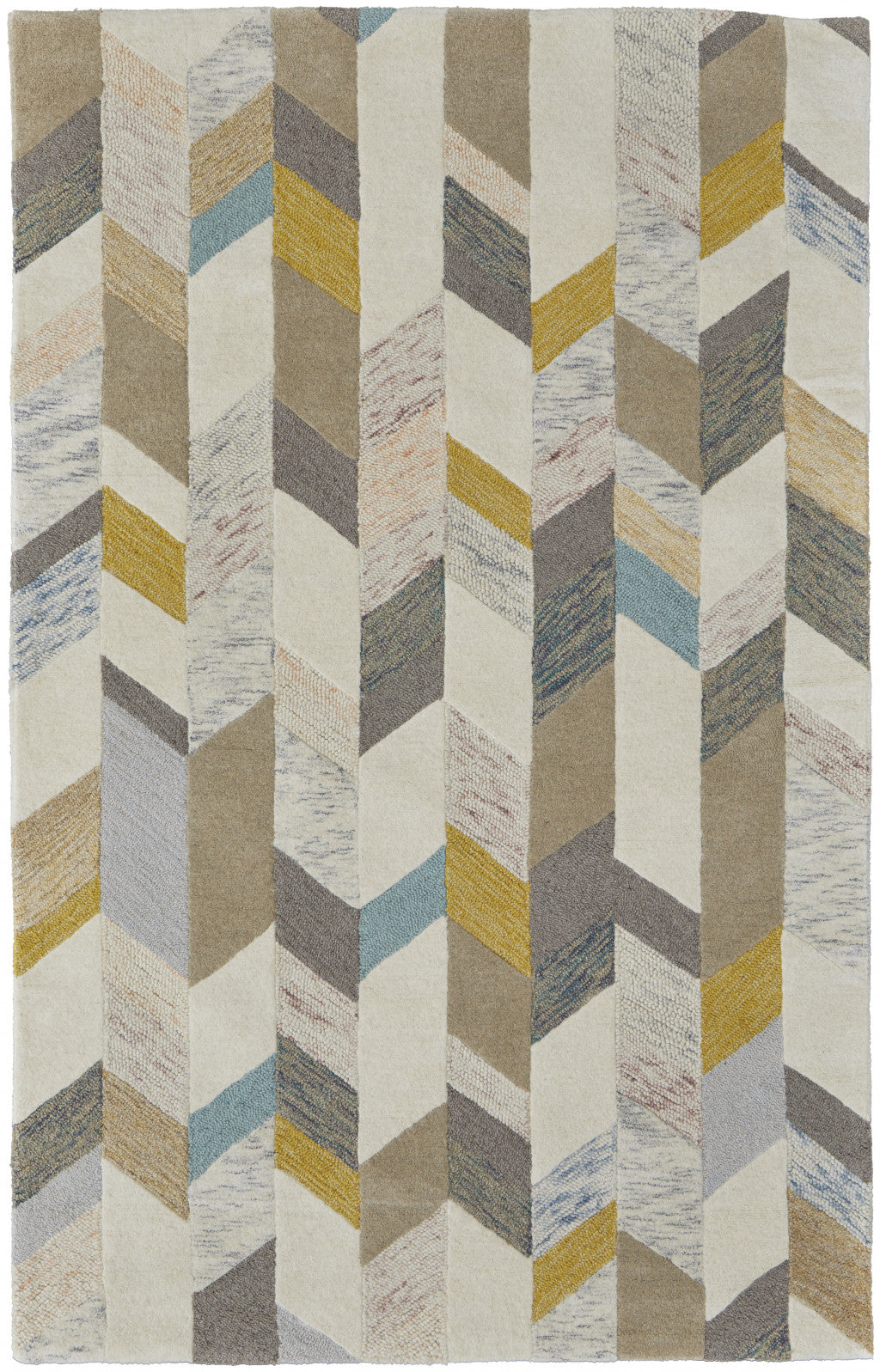 Exquisite Handmade Geometric Wool Area Rug - Blue, Ivory & Gray for Cozy Home Decor