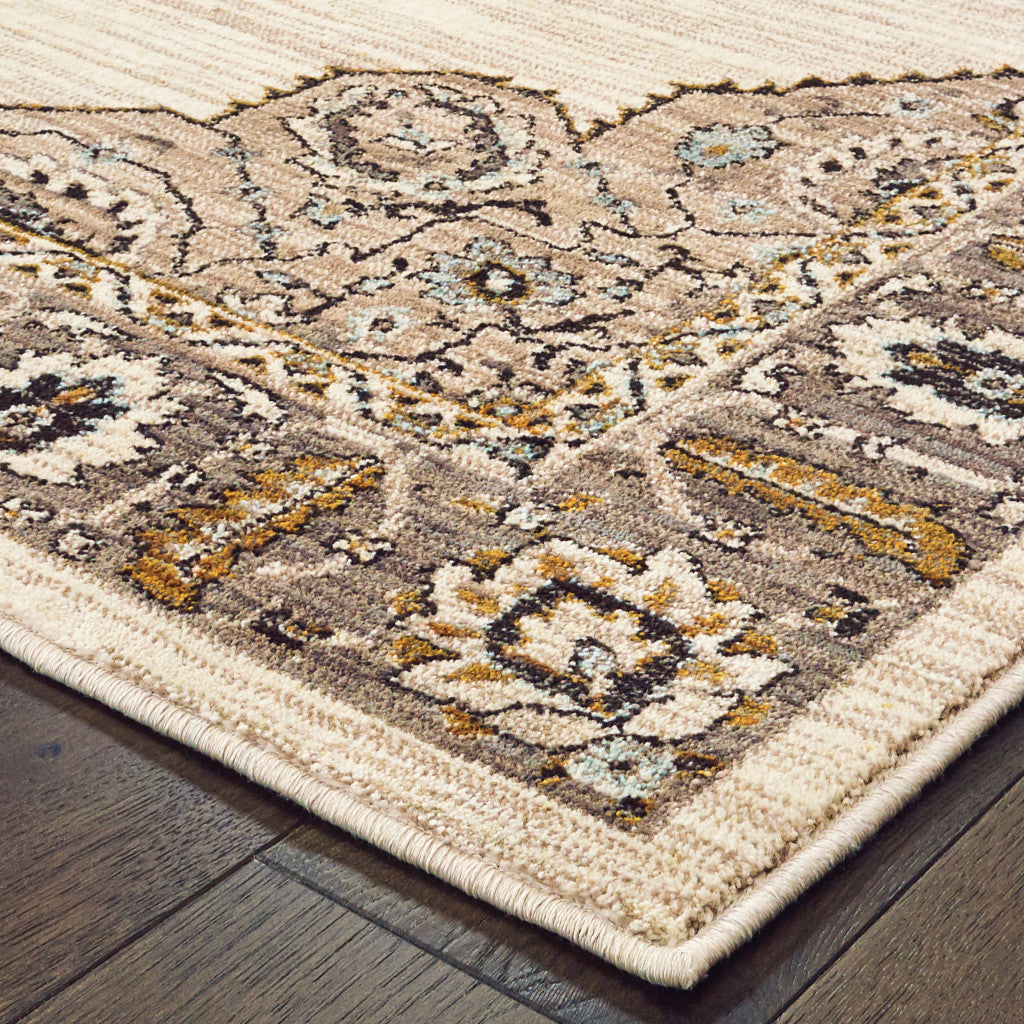 Stain-Resistant 7x10 Ft Area Rug in Ivory, Gold, Grey & Blue - Stylish Oriental Design for Home