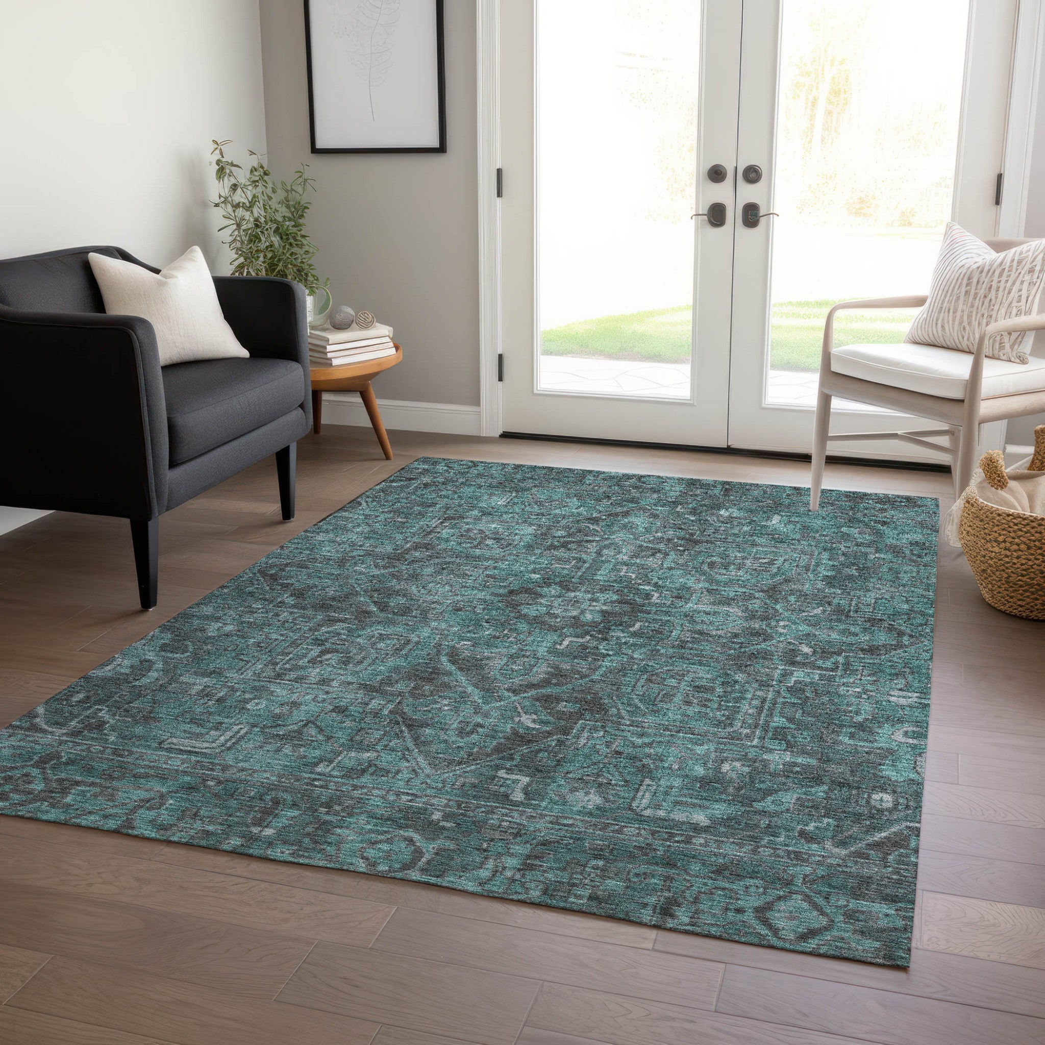 Fashionable Stain-Repellent Oriental Round Runner Rug - Anti-Slip for Indoor & Outdoor
