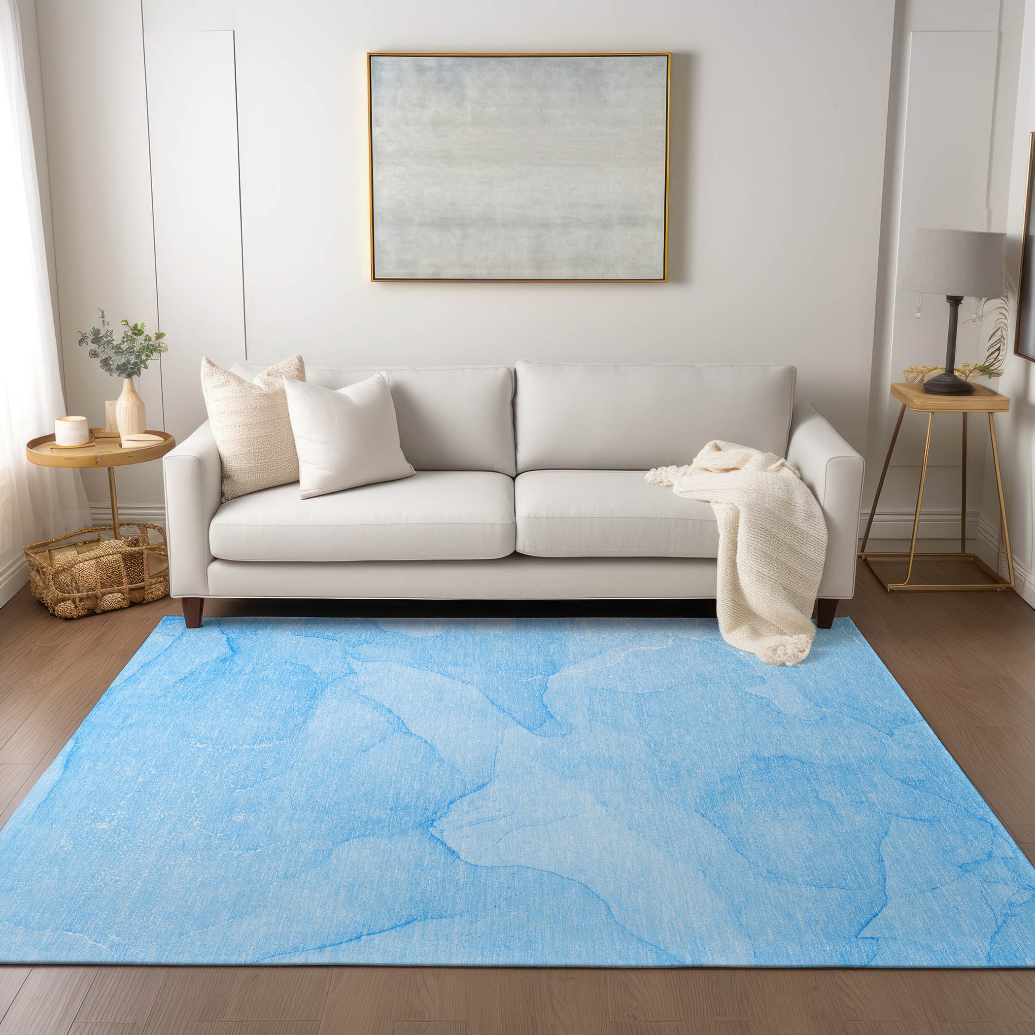Stylish Blue Washable Abstract Runner Rug for Indoor & Outdoor Use, Stain-Resistant