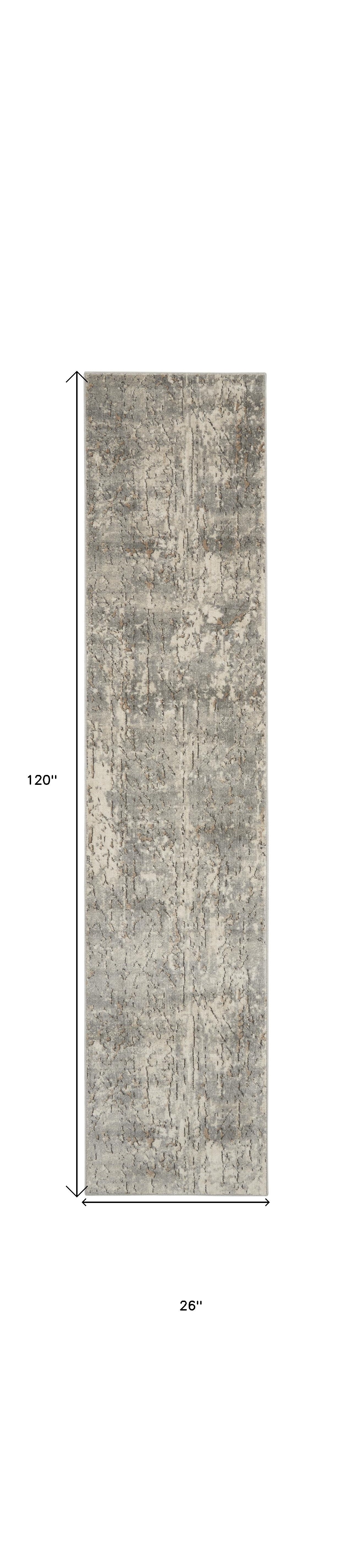 10-Foot Stylish Beige and Gray Abstract Power Loomed Runner Rug for Cozy Home Decor