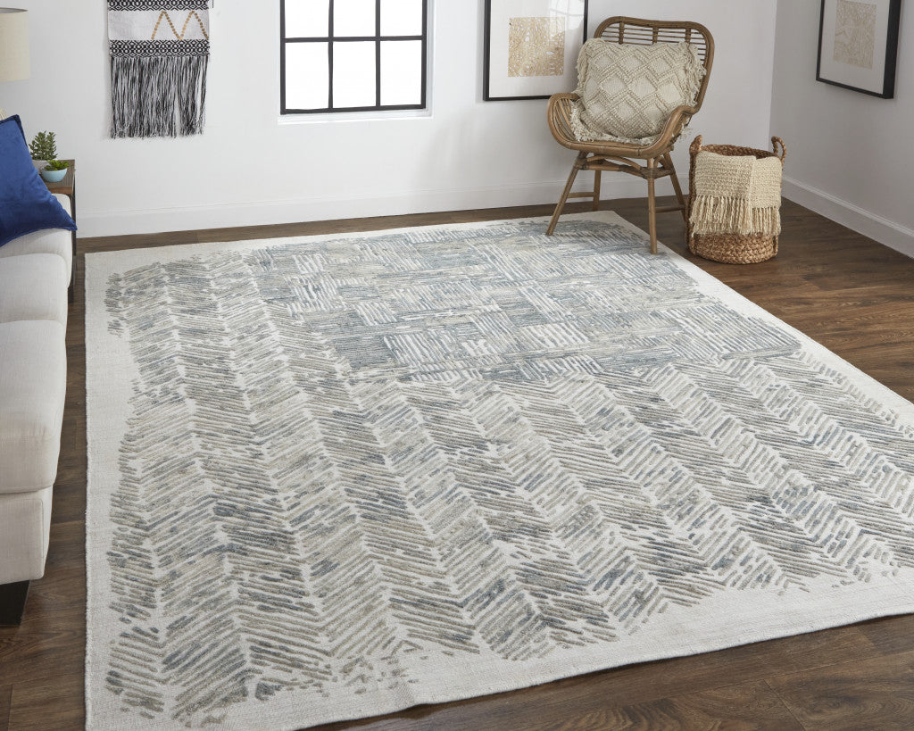 Exquisite Hand - Woven Blue and Ivory Abstract Area Runner Rug with a Distinctive Distressed Design for Comfortable and Cozy Living Spaces