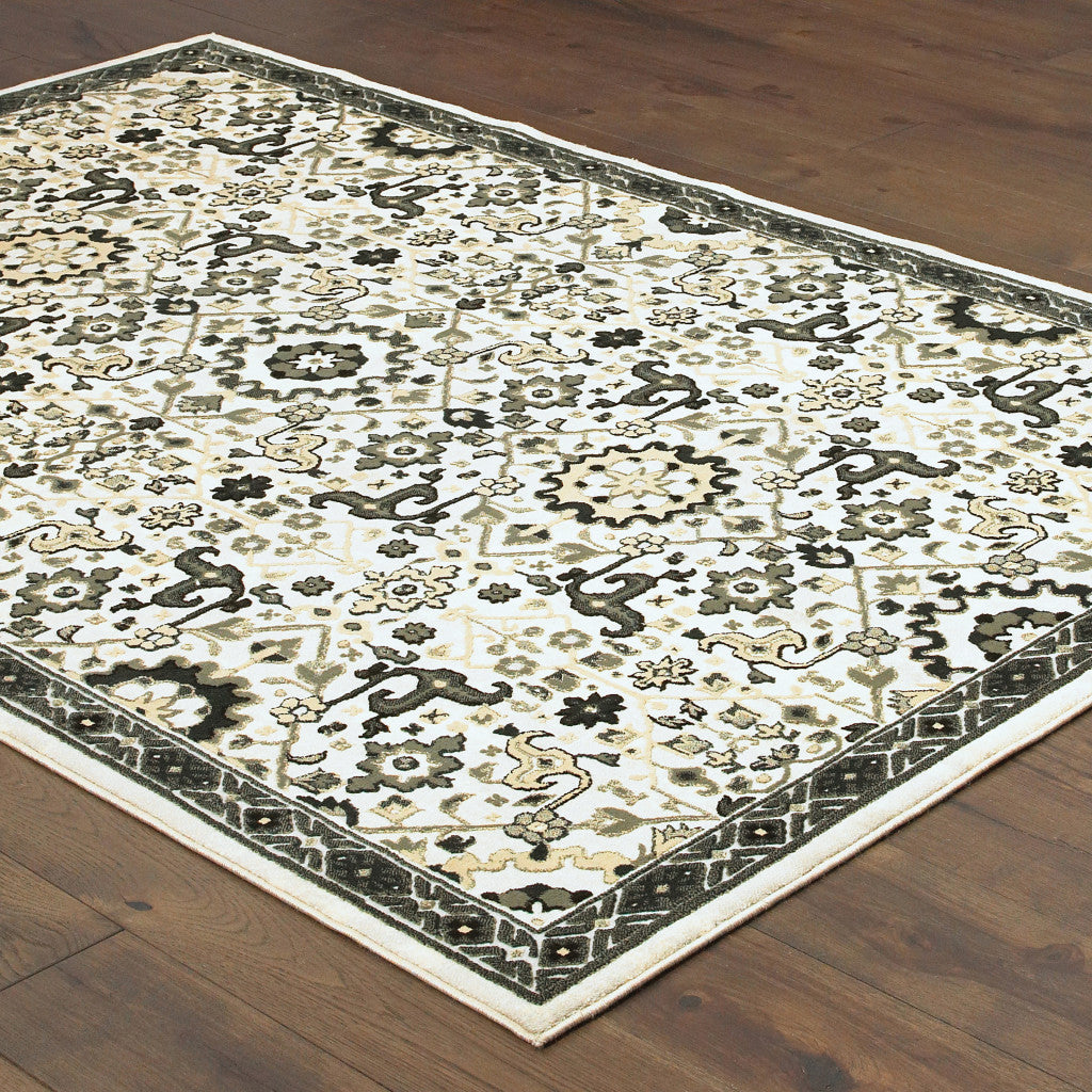 Ivory, Navy & Gold Stain-Resistant Oriental Runner Rug - Ideal for Family Homes
