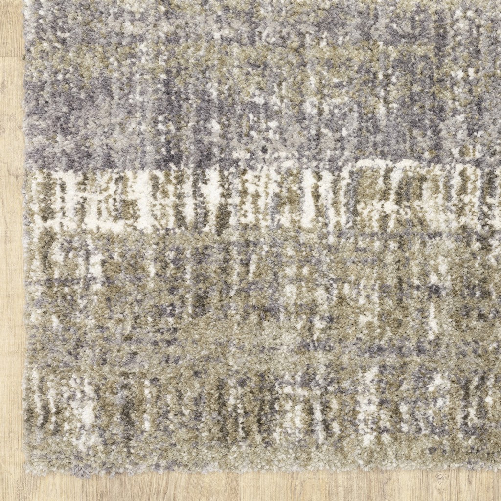 Trendy Vintage-Contemporary Grey and Ivory Abstract Lines Runner Rug for Elegant Interiors