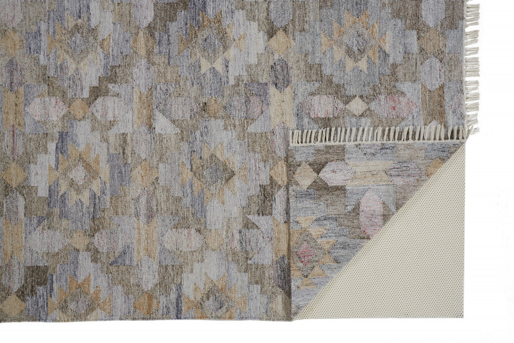Stylish Hand-Woven Gray and Blue Geometric Area Rug with Elegant Fringe