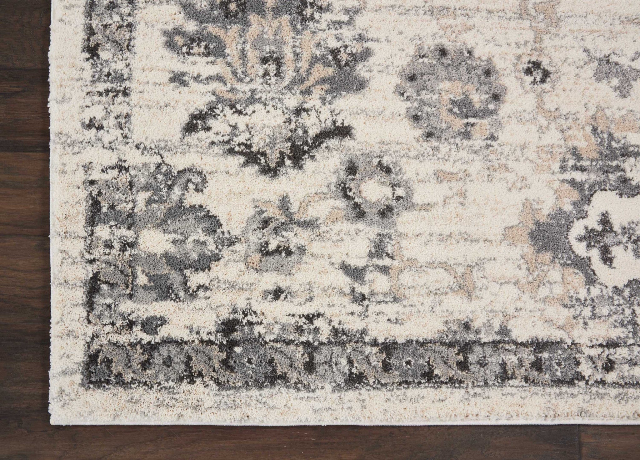 8x11' Durable, Stain-Resistant Cream & Gray Floral Distressed Area Rug for Stylish Rooms