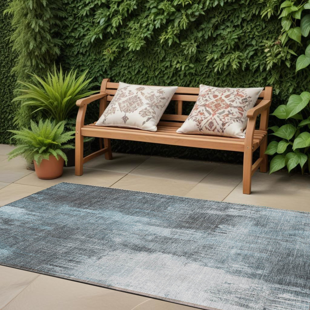 Washable, Stain-Resistant, Non-Skid Teal Abstract Outdoor Runner Rug for Any Space