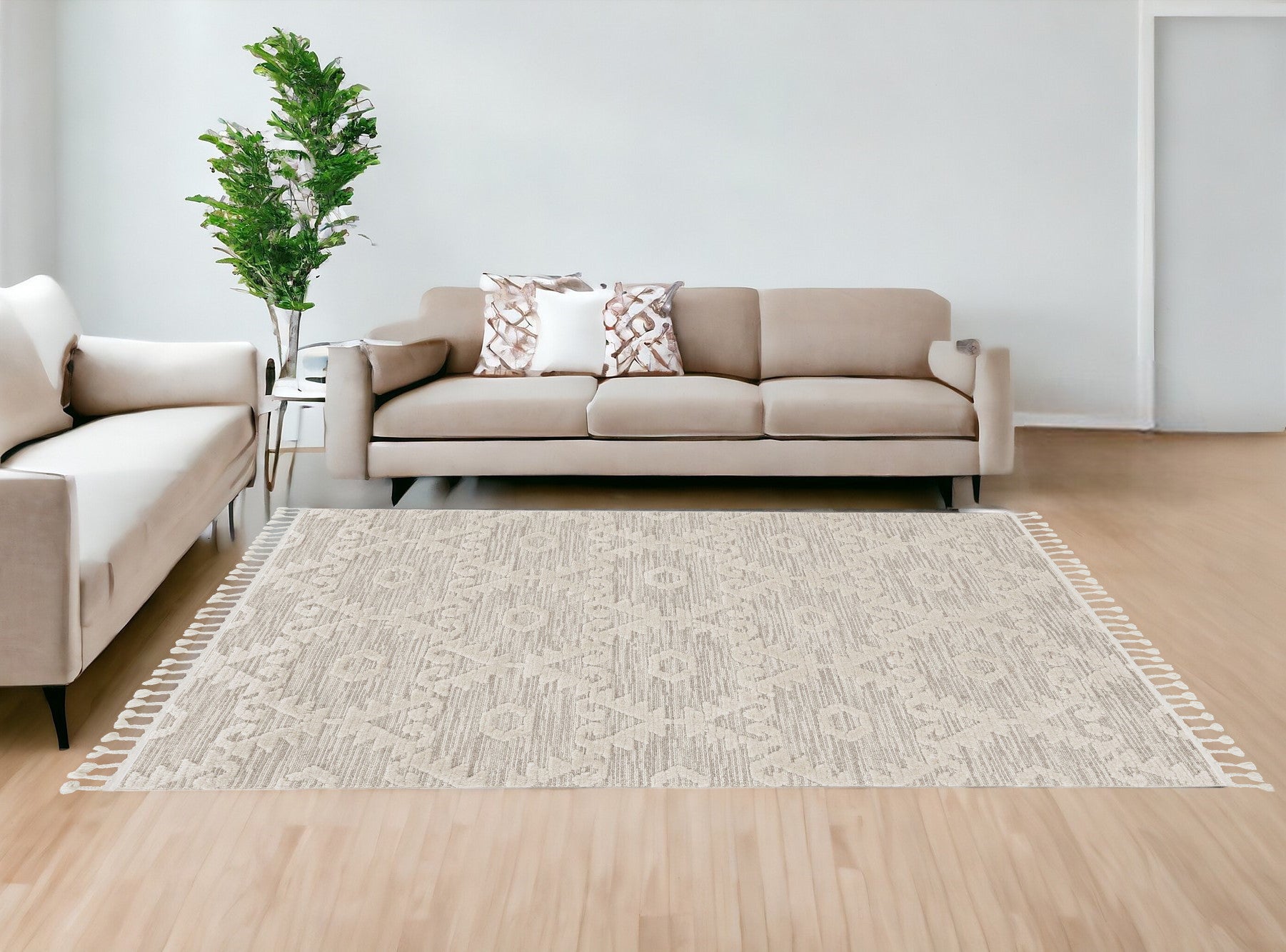 Exquisite Turkish-Style Ivory Beige Area Rug for a Cozy Home Ambiance