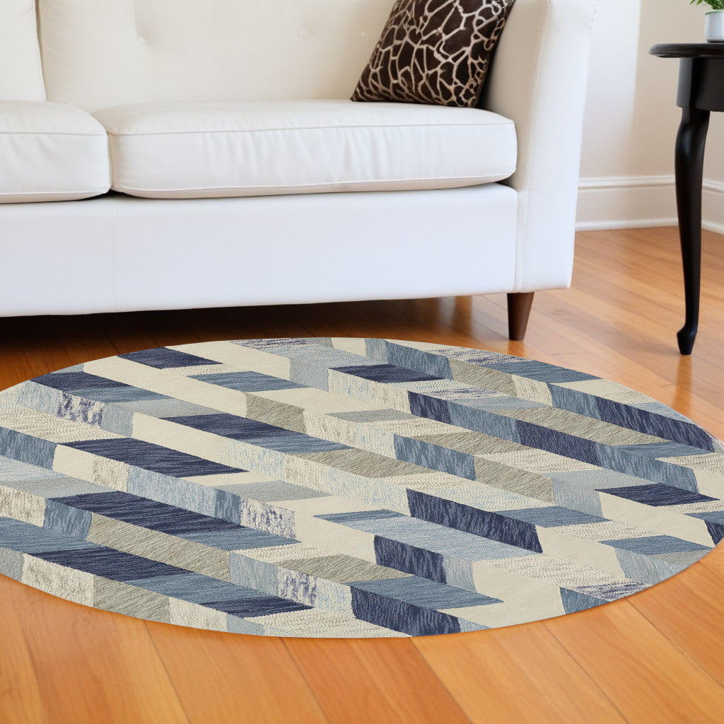 Exquisite Handmade Geometric Wool Area Rug - Blue, Ivory & Gray for Cozy Home Decor