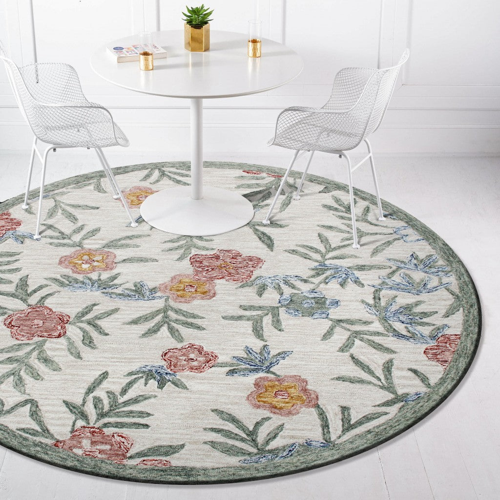 Traditional Round Gray Floral Wool Area Rug for a Peaceful Home Decor