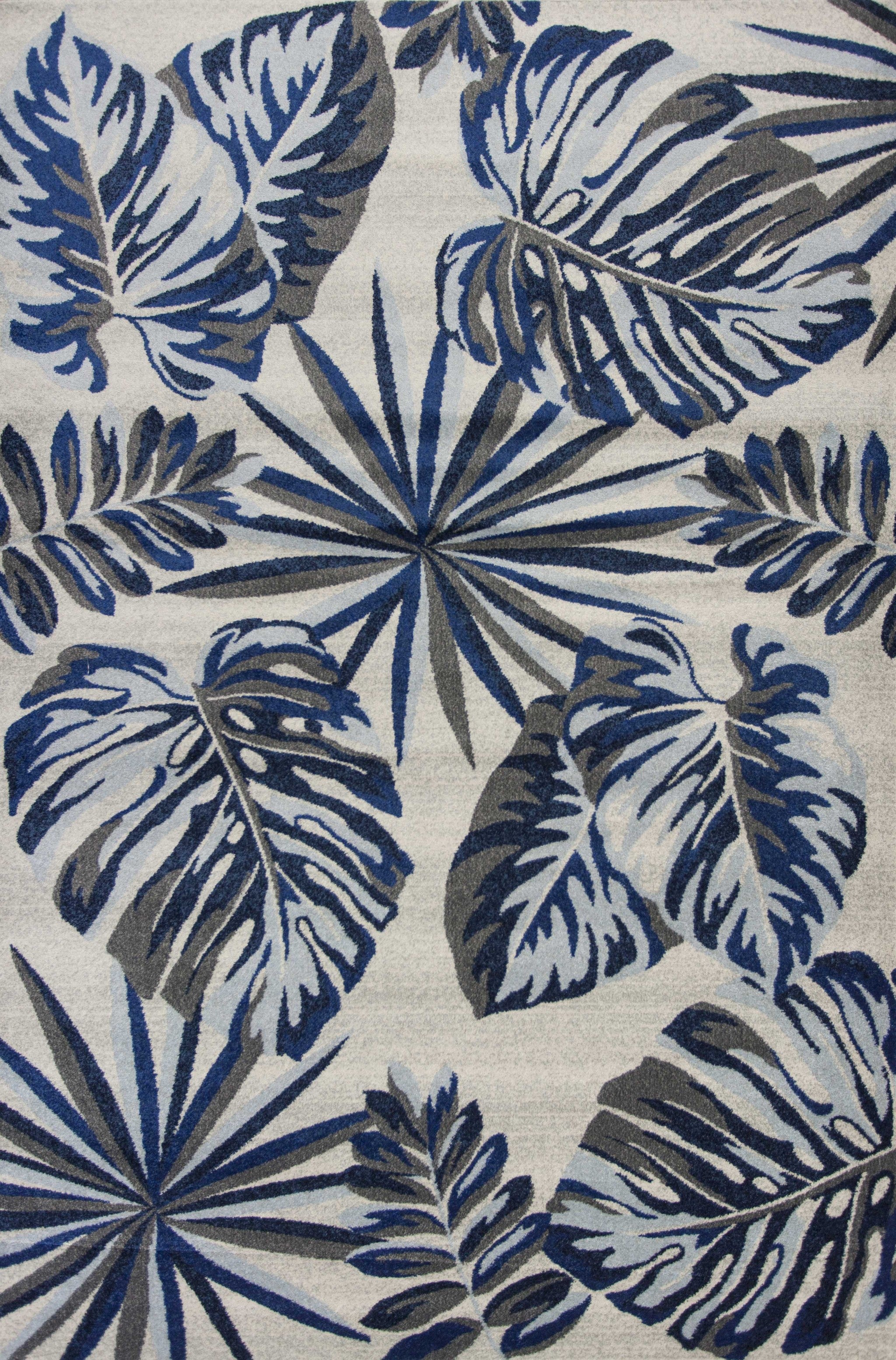 Stylish Grey-Blue Oversized Tropical Leaves Indoor Area Rug for Living Room Decor